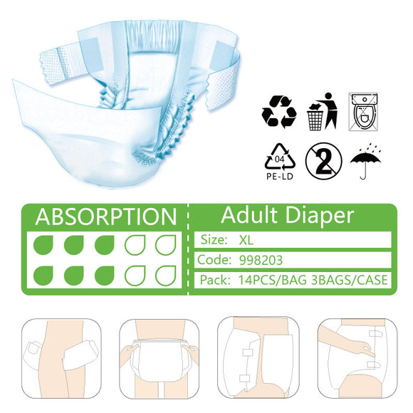 NuAgedCare Adult Diapers, XLarge, 6D, 2100ml, 14pcs/bag 3bags/case, Low as $0.87 per piece, 998203 & 998203B