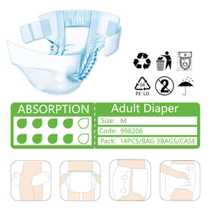 NuAgedCare Adult Diapers, Medium, 8D, 1900ml, 14pcs/bag 3bags/case, Low as $0.83 per piece, 998206 & 998206B