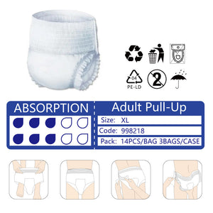NuAgedCare Pull-up Pants, XLarge, 6D, Day, 1650ml, 14pcs/bag 3bags/case, Low as $1.16 per piece, 998218 & 998218B